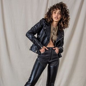 Understated Leather Black Pebbled Slick Moto Jacket